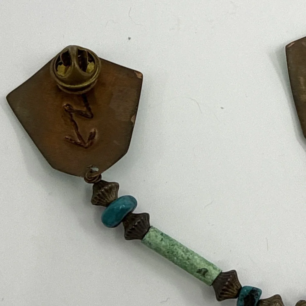 Vtg Native American Kokopelli‎ Brooch Pin Pendant Turquoise Copper? 5